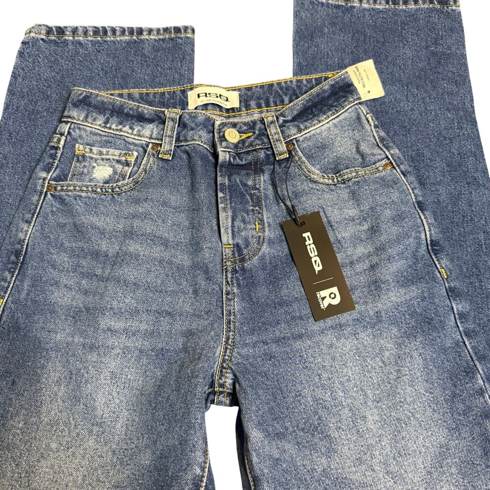 RSQ High Rise Straight Leg Button Fly Jeans, Light Wash Distressed, Size 23 NWT